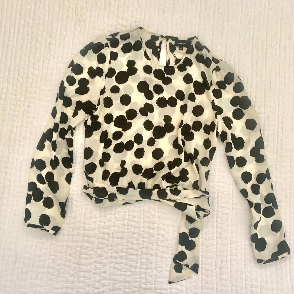NWT Who What Wear Polka Dot Top with tie sash size S